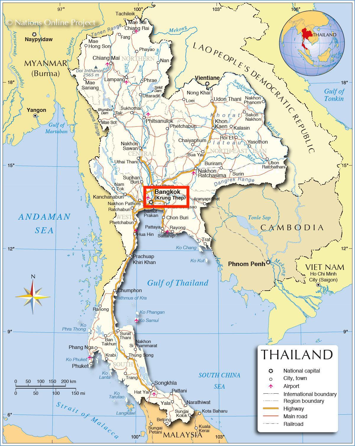 Ville de Bangkok (Krung Thep) sur la carte de Thailand