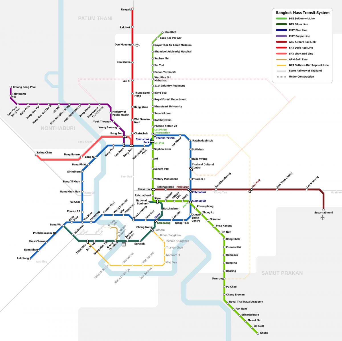 Plan des stations de metro de Bangkok (Krung Thep)