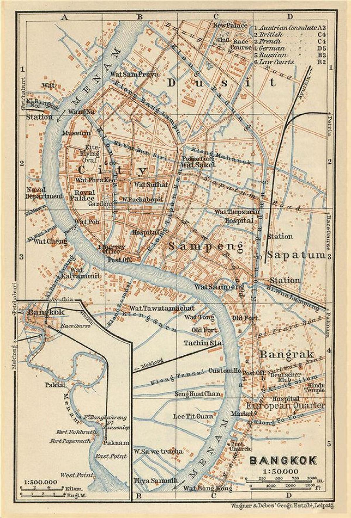 Plan antique de Bangkok (Krung Thep)